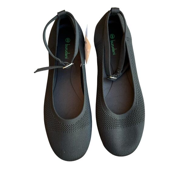 NWT Burudani Black Knit Removable Insole Round Toe Ankle Strap Ballet Flats 9 - Picture 1 of 12